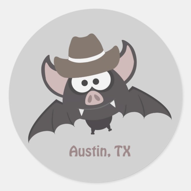 Austin Texas Niedlich Cartoon Cowboy Bat Runder Aufkleber (Vorderseite)