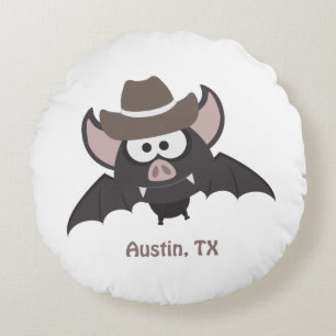 Austin Texas Niedlich Cartoon Cowboy Bat Rundes Kissen