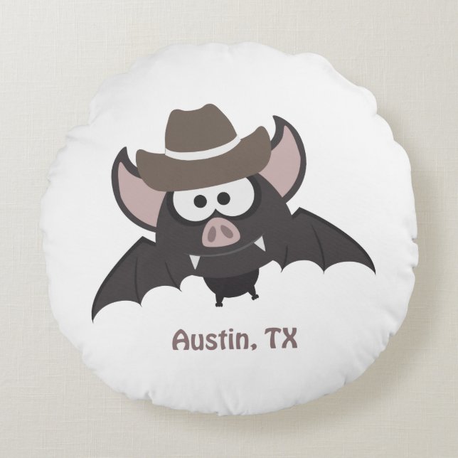 Austin Texas Niedlich Cartoon Cowboy Bat Rundes Kissen (Vorderseite)