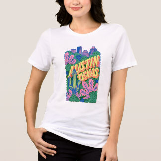 Austin Texas Retro Farbige Stadtansicht Kaktus T-S Tri-Blend Shirt