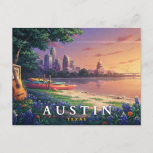 Austin Texas Retro Flussufer Musik Reise Postkarte