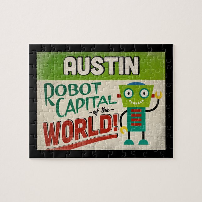 Austin Texas Robot - Funny Vintag Puzzle (Horizontal)