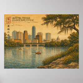 Austin Texas Skyline im japanischen Ukiyo-e-Stil Poster