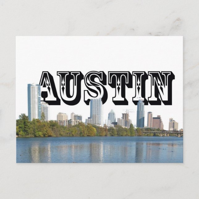 Austin Texas Skyline mit Austin in der Sky Postkarte (Vorderseite)