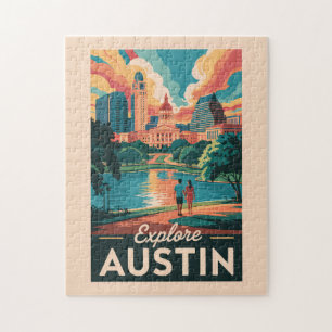 Austin Texas Skyline Reise Kunst Vintage Puzzle