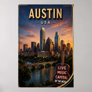 Austin Texas Skyline Reise Poster