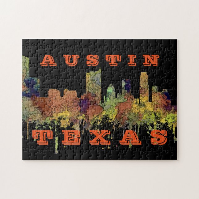 Austin, Texas-Skyline - Safari-Büffelleder Puzzle (Horizontal)
