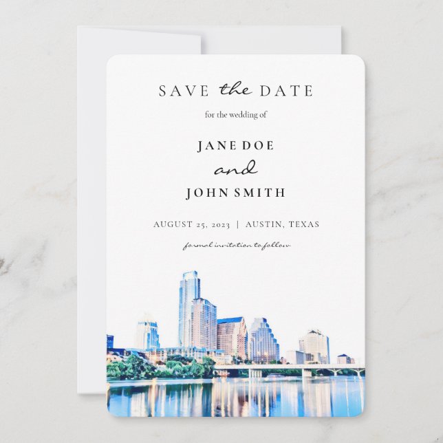 Austin Texas Skyline Save the Date Karte (Vorderseite)