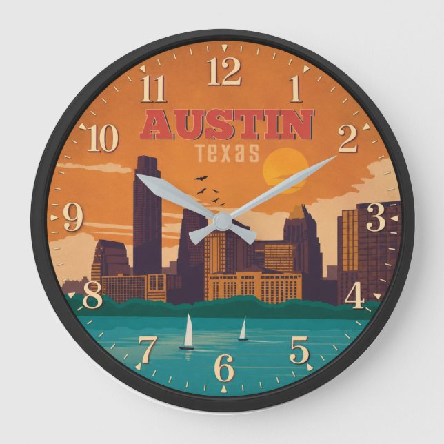 Austin Texas Skyline Sunset  Große Wanduhr (Vorderseite)