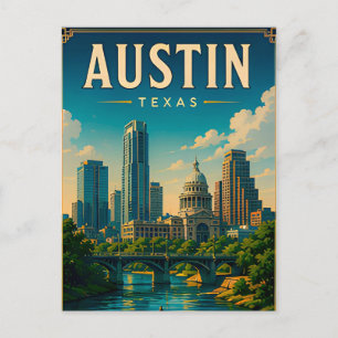 Austin Texas Skyline und Flussufer Postkarte