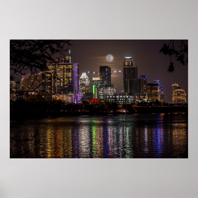 Austin, Texas Skyline Vollmond Poster (Vorne)