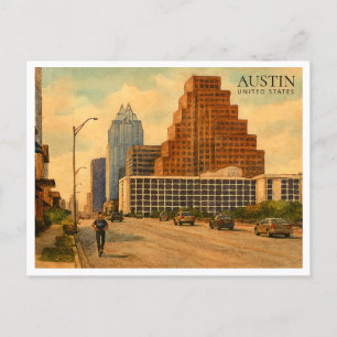Austin Texas Skyline - Watercolor Travel Feiertagspostkarte