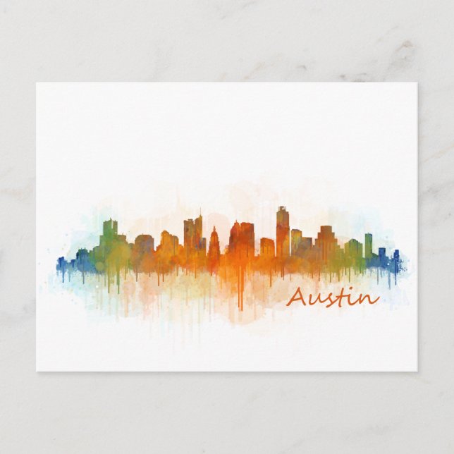 Austin Texas skyline Watercolor v3 Postkarte (Vorderseite)