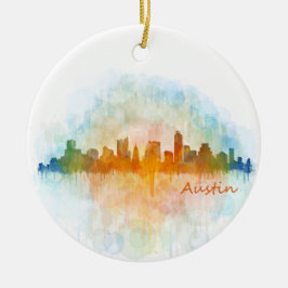 Austin Texas skyline watercolor v4 Keramik Ornament