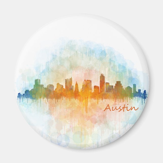 Austin Texas skyline watercolor v4 Magnet (Vorne)