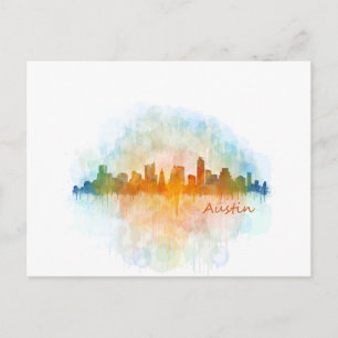 Austin Texas Skyline Watercolor v4 Postkarte