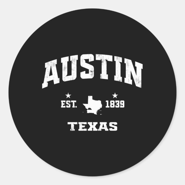 Austin Texas Tx Staat Throwback Athletic Runder Aufkleber (Vorderseite)