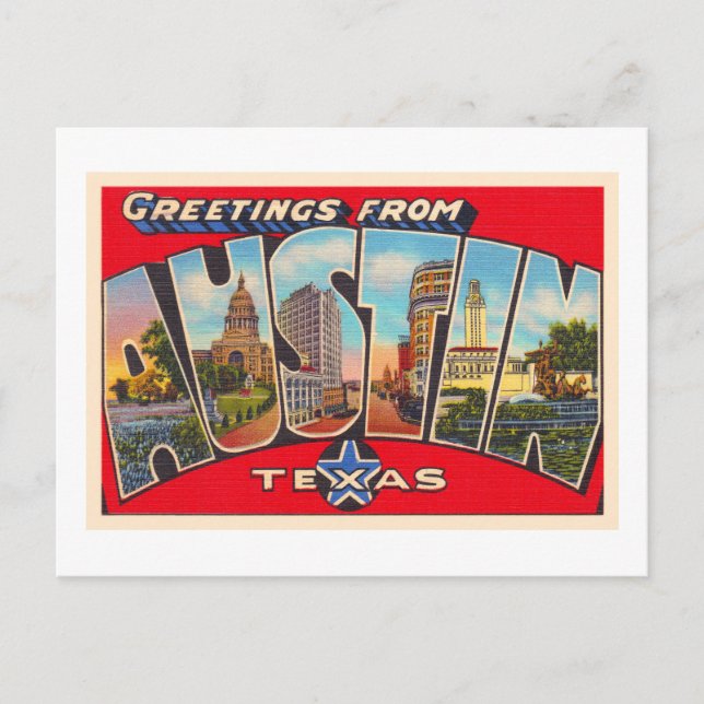 Austin Texas TX Vintager Großbuchstaben Postkarte (Vorderseite)