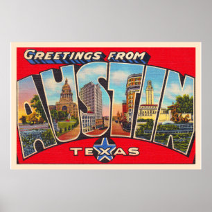 Austin Texas TX Vintager Großbuchstaben Postkarte Poster