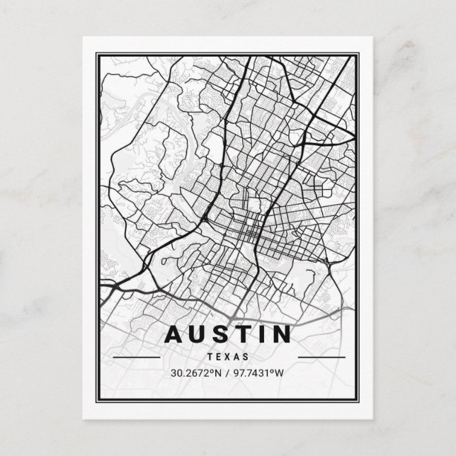 Austin Texas USA Travel City Map Poster Postkarte (Vorderseite)