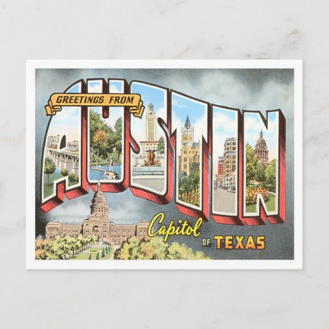 Austin, Texas Vintag Big Letters Postcard Postkarte (Vorderseite)