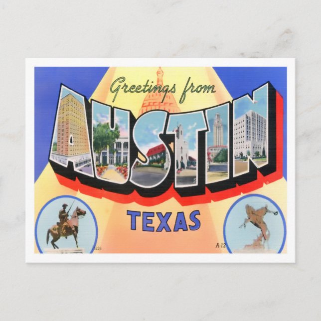 Austin, Texas Vintag Big Letters Postcard Postkarte (Vorderseite)