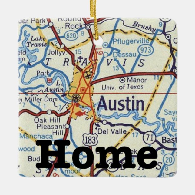 Austin Texas Vintag Map Weihnachtsschmuck (Vorderseite)