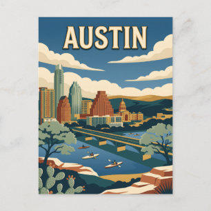 Austin Texas Vintage Stadtansicht Reiseplakat Postkarte