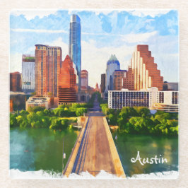Austin Texas Vintage Travel City Watercolor Glasuntersetzer