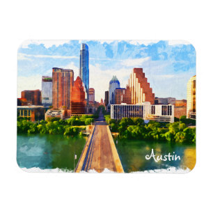 Austin Texas Vintage Travel City Watercolor Magnet