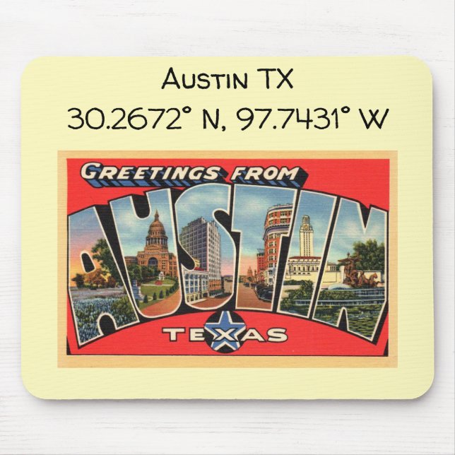 Austin TX Map koordiniert Vintagen Stil Mousepad (Vorne)
