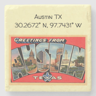 Austin TX Map koordiniert Vintagen Stil Steinuntersetzer