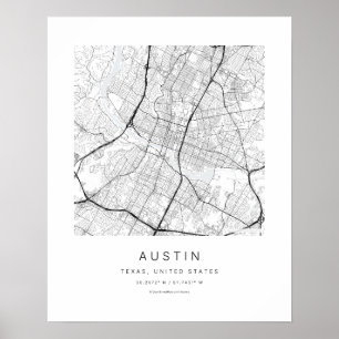 Austin TX Minimalistische Stadtplan-Kunstprint Poster
