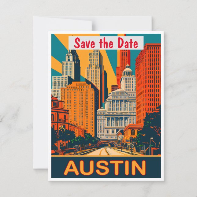 Austin, TX, Save the Date, Vintage Postkarte (Vorderseite)