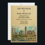Austin Wedding Invitation Texas Einladung<br><div class="desc">Vintage Austin Wedding Einladungen mit der Skyline der Stadt. Dieses coole Retro-Design aus der Mitte des Jahrhunderts ist der perfekte Weg,  um Gäste in Ihre Hochzeit in Urlaubsort Austin Texas zu verbringen.</div>