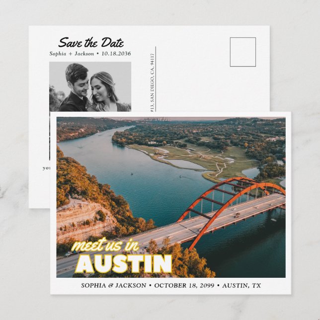 Austin Wedding Save the Date Postcard Postkarte (Vorne/Hinten)