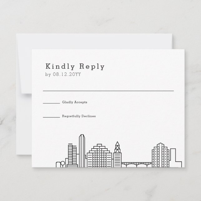 Austin Wedding | Stilisierte Skyline-UAWG RSVP Karte (Vorderseite)