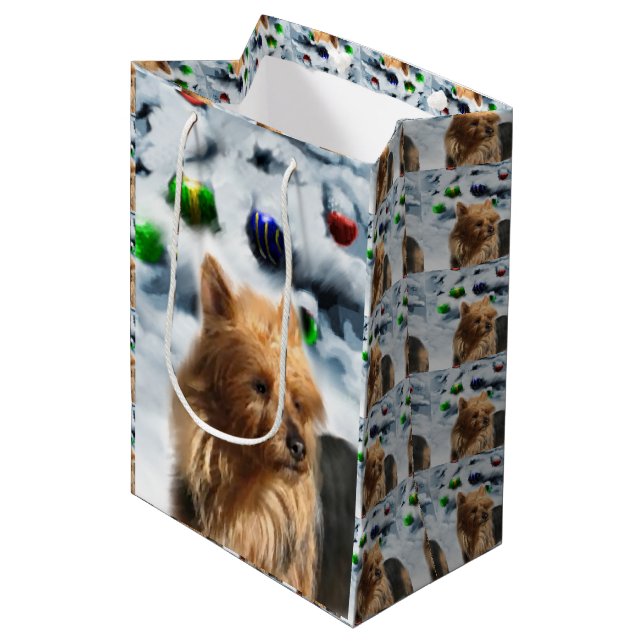 Australaian Terrier Weihnachten Mittlere Geschenktüte (Vorderseite Schrägansicht)