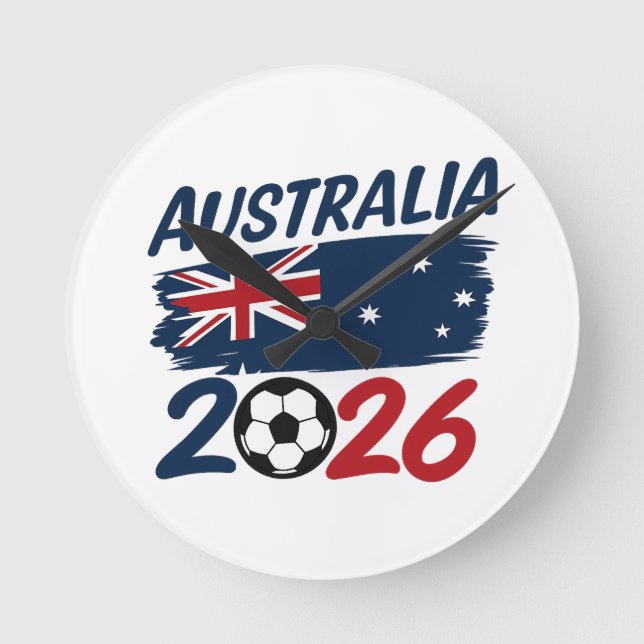 Australia 2026 Soccer Fan Design Flag Colors Runde Wanduhr (Vorderseite)
