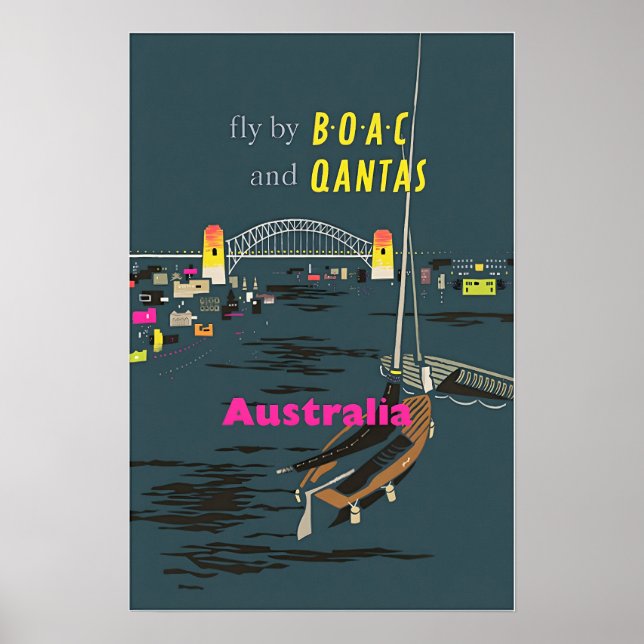 Australia Art Australian Travel Print BOAC and Qan Poster (Vorne)