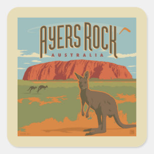 Australia   Ayers Rock Kangaroos Quadratischer Aufkleber