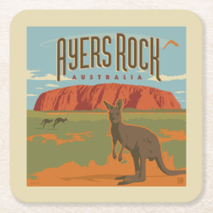 Australia   Ayers Rock Kangaroos Rechteckiger Pappuntersetzer