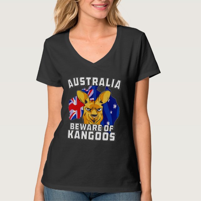 Australia Beware of Kangoos Down Under Australia T-Shirt (Vorderseite)