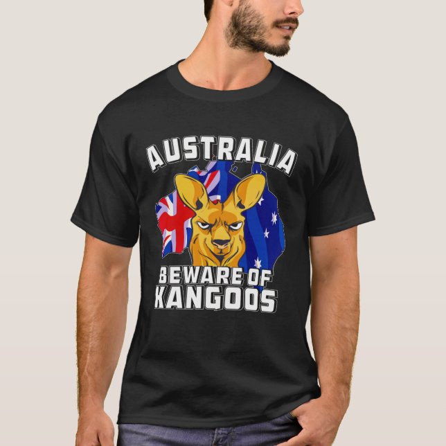 Australia Beware of Kangoos Down Under Australia T-Shirt (Vorderseite)