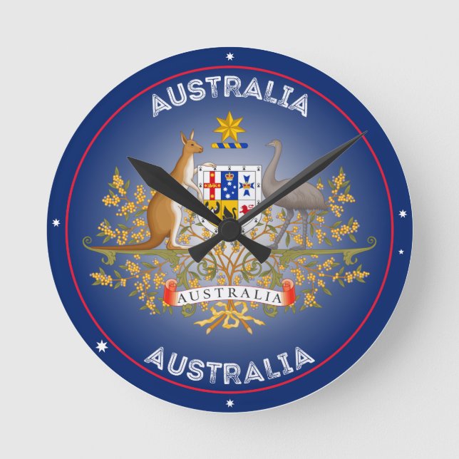 Australia Coat of Arms Circle Shape Runde Wanduhr (Vorderseite)