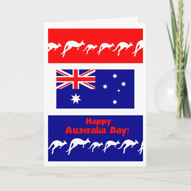 Australia Day Grußkarte, Flag und Kangaroos Karte (Vorderseite)