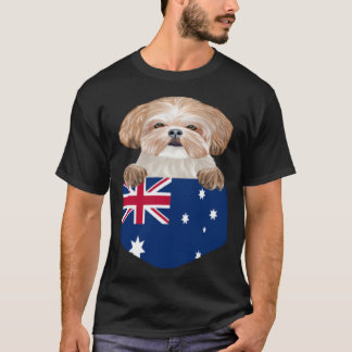 Australia Flag Shih Tzu Dog In Pocket T-Shirt
