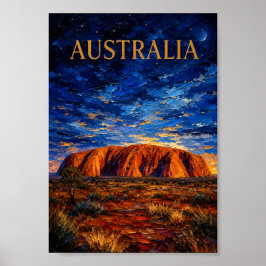 Australia: Mystic Night Uluru Art Souvenir Poster