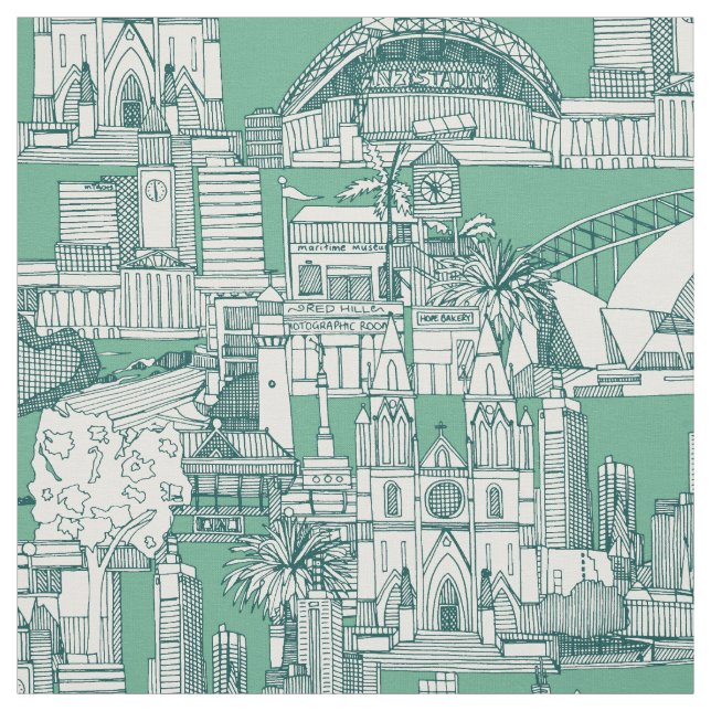 Australia toile de jouy dark teal peppermint stoff (Muster)