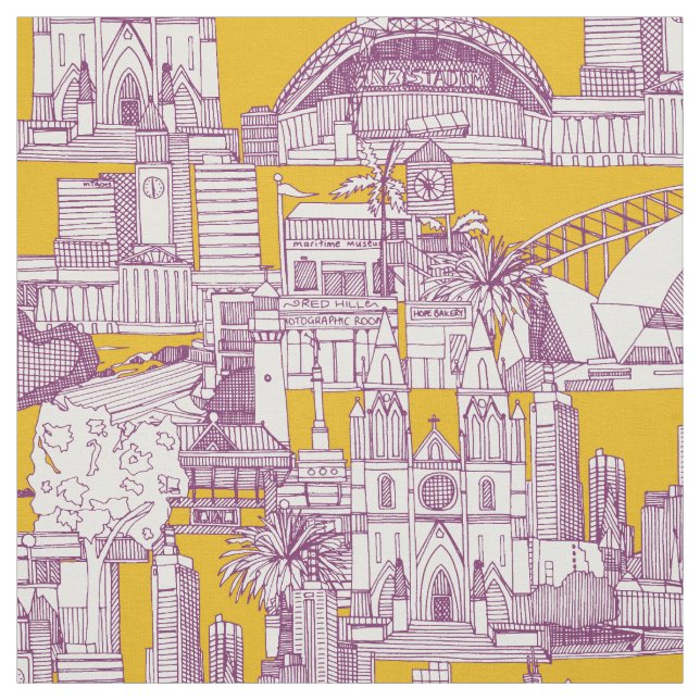 Australia toile de jouy purple yellow stoff (Muster)